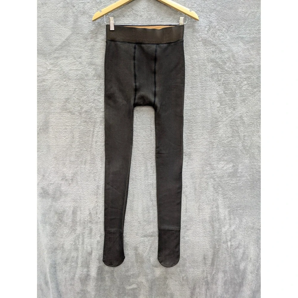 Winter Thermal Fleece Lined Tights Women Large Black Sheer Look Footed Leggings